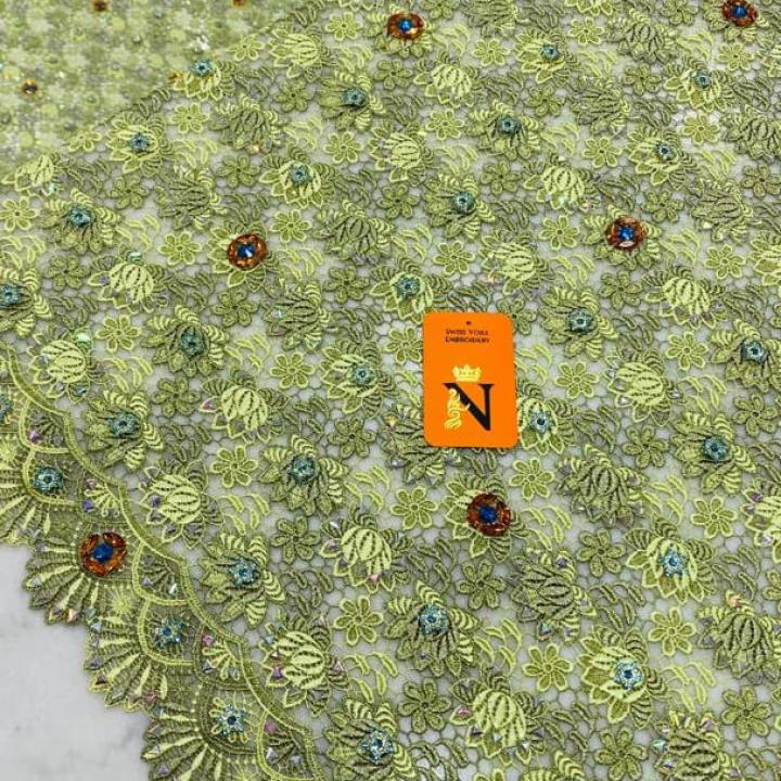 African Milk Silk Fabric With Water Soluble Lace 2025 High Quality Milk Silk Nigerian Mesh Lace Fabric For Wedding Dress